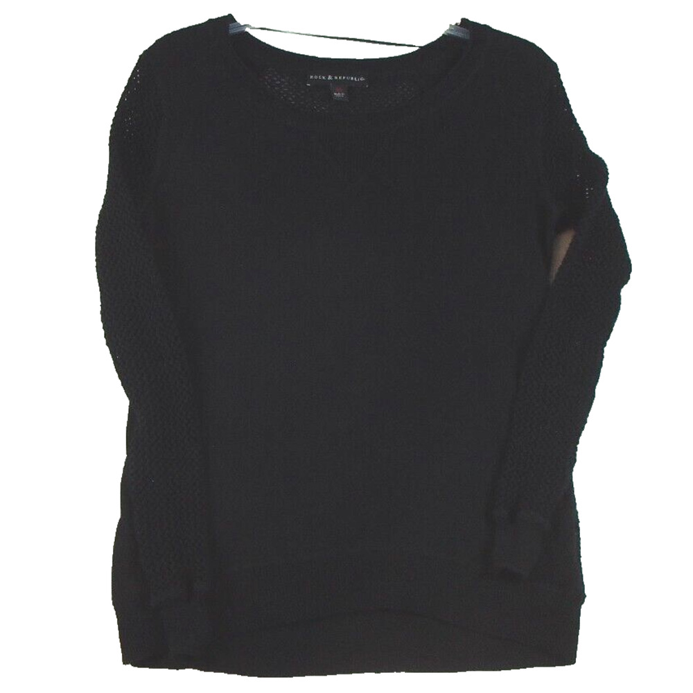 Rock & Republic Women Sweater XS Black Open‎ Knit Back and Sleeves Gothic Grunge